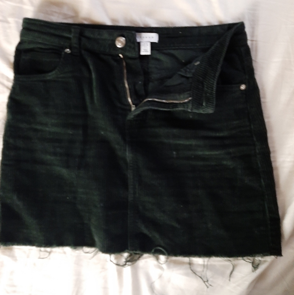 TOPSHOP Dark Green Corduroy Mini Skirt Sz 4